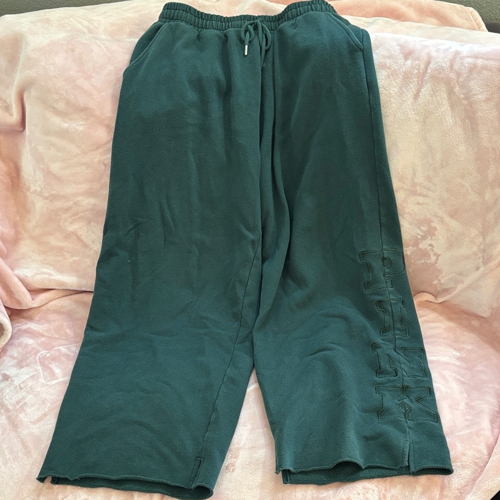 PINK Victoria's Secret Teal Cozy Fleece Sweatpants and crewneck